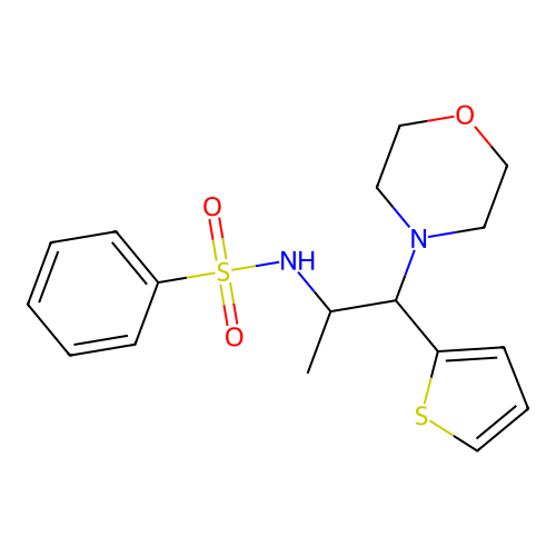 N-(1-morpholino-1-(thiophen-2-yl)propan-2-yl)benzenesulfonamide structure