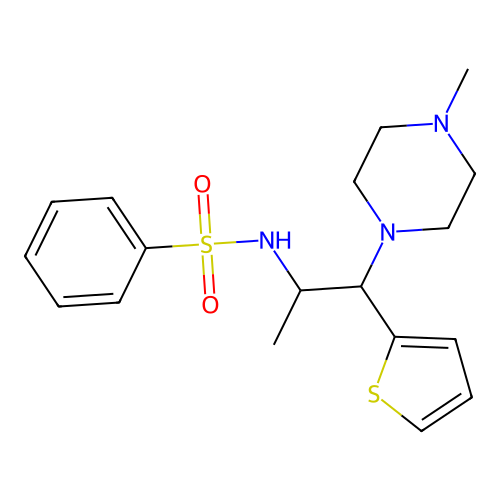 N-(1-(4-methylpiperazin-1-yl)-1-(thiophen-2-yl)propan-2-yl)benzenesulfonamide structure