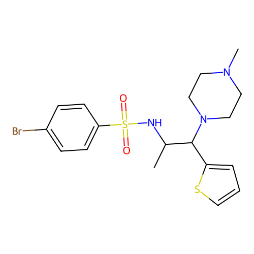 4-bromo-N-(1-(4-methylpiperazin-1-yl)-1-(thiophen-2-yl)propan-2-yl)benzenesulfonamide structure