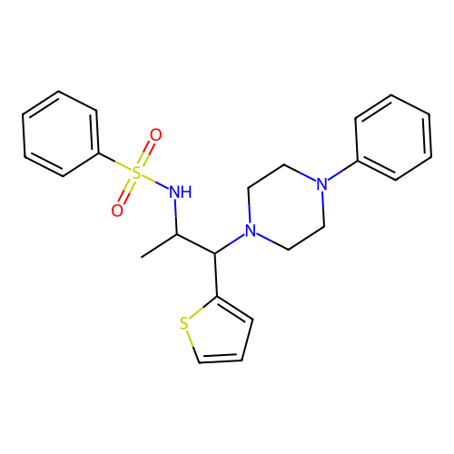 N-[1-(4-phenylpiperazin-1-yl)-1-thiophen-2-ylpropan-2-yl]benzenesulfonamide structure