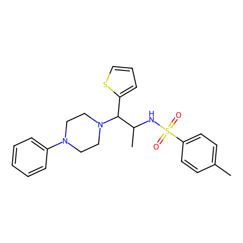4-methyl-N-(1-(4-phenylpiperazin-1-yl)-1-(thiophen-2-yl)propan-2-yl)benzenesulfonamide structure