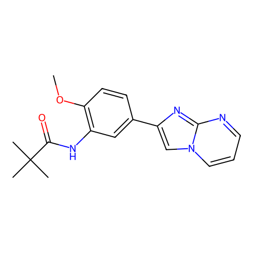N-(5-(imidazo[1,2-a]pyrimidin-2-yl)-2-methoxyphenyl)pivalamide structure
