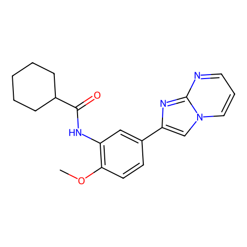 N-(5-(imidazo[1,2-a]pyrimidin-2-yl)-2-methoxyphenyl)cyclohexanecarboxamide structure
