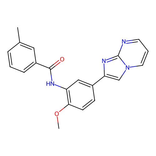 N-(5-imidazo[1,2-a]pyrimidin-2-yl-2-methoxyphenyl)-3-methylbenzamide structure