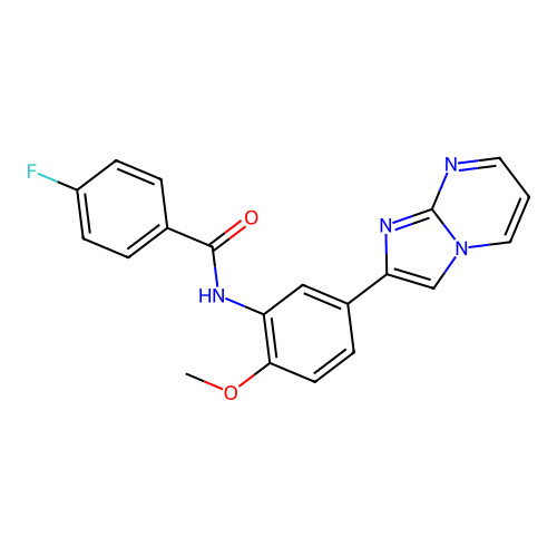 4-fluoro-N-(5-(imidazo[1,2-a]pyrimidin-2-yl)-2-methoxyphenyl)benzamide structure