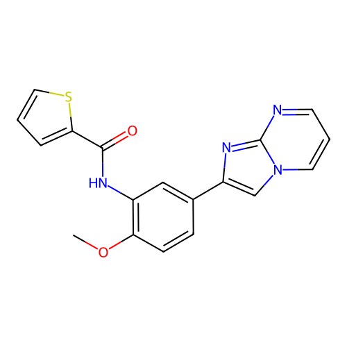 N-(5-(imidazo[1,2-a]pyrimidin-2-yl)-2-methoxyphenyl)thiophene-2-carboxamide structure