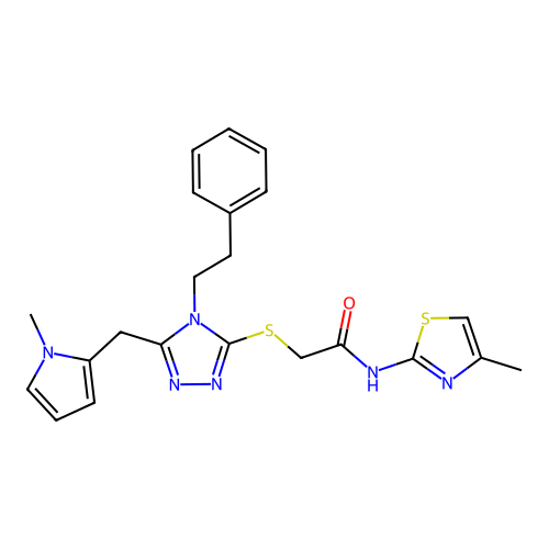 N-(4-methyl-1,3-thiazol-2-yl)-2-({5-[(1-methyl-1H-pyrrol-2-yl)methyl]-4-(2-phenylethyl)-4H-1,2,4-triazol-3-yl}sulfanyl)acetamide structure