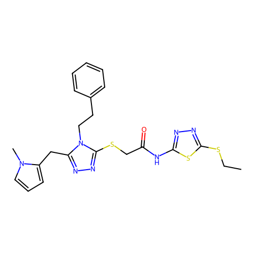 N-[5-(ethylsulfanyl)-1,3,4-thiadiazol-2-yl]-2-({5-[(1-methyl-1H-pyrrol-2-yl)methyl]-4-(2-phenylethyl)-4H-1,2,4-triazol-3-yl}sulfanyl)acetamide structure