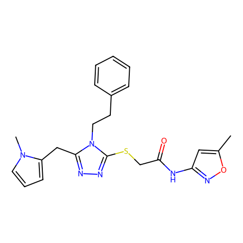 N-(5-methyl-1,2-oxazol-3-yl)-2-({5-[(1-methyl-1H-pyrrol-2-yl)methyl]-4-(2-phenylethyl)-4H-1,2,4-triazol-3-yl}sulfanyl)acetamide structure
