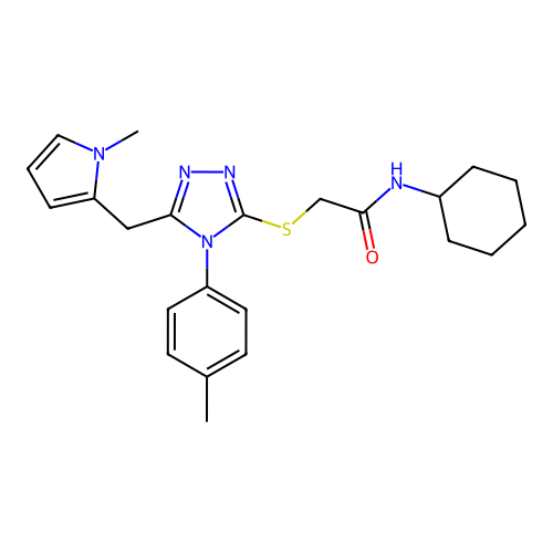 N-cyclohexyl-2-({4-(4-methylphenyl)-5-[(1-methyl-1H-pyrrol-2-yl)methyl]-4H-1,2,4-triazol-3-yl}thio)acetamide structure