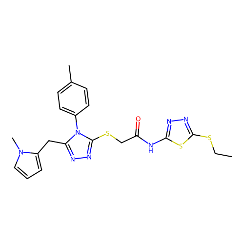 N-[5-(ethylsulfanyl)-1,3,4-thiadiazol-2-yl]-2-({5-[(1-methyl-1H-pyrrol-2-yl)methyl]-4-(4-methylphenyl)-4H-1,2,4-triazol-3-yl}sulfanyl)acetamide structure