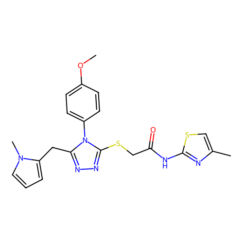 2-((4-(4-methoxyphenyl)-5-((1-methyl-1H-pyrrol-2-yl)methyl)-4H-1,2,4-triazol-3-yl)thio)-N-(4-methylthiazol-2-yl)acetamide structure