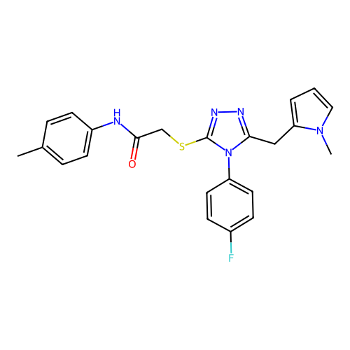 2-[[4-(4-fluorophenyl)-5-[(1-methylpyrrol-2-yl)methyl]-1,2,4-triazol-3-yl]sulfanyl]-N-(4-methylphenyl)acetamide structure