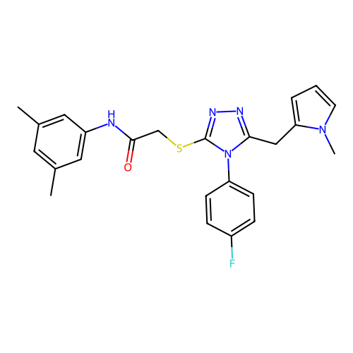 N-(3,5-dimethylphenyl)-2-[[4-(4-fluorophenyl)-5-[(1-methylpyrrol-2-yl)methyl]-1,2,4-triazol-3-yl]sulfanyl]acetamide structure