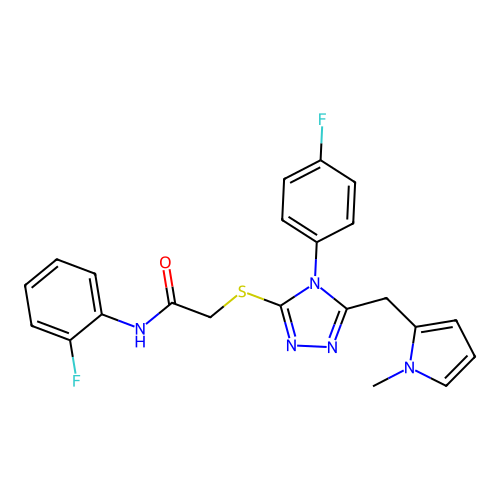 N-(2-fluorophenyl)-2-{[4-(4-fluorophenyl)-5-[(1-methyl-1H-pyrrol-2-yl)methyl]-4H-1,2,4-triazol-3-yl]sulfanyl}acetamide structure