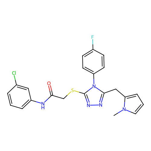 N-(3-chlorophenyl)-2-[[4-(4-fluorophenyl)-5-[(1-methylpyrrol-2-yl)methyl]-1,2,4-triazol-3-yl]sulfanyl]acetamide structure