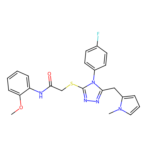 2-{[4-(4-fluorophenyl)-5-[(1-methyl-1H-pyrrol-2-yl)methyl]-4H-1,2,4-triazol-3-yl]sulfanyl}-N-(2-methoxyphenyl)acetamide structure