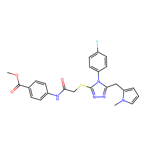 methyl 4-(2-{[4-(4-fluorophenyl)-5-[(1-methyl-1H-pyrrol-2-yl)methyl]-4H-1,2,4-triazol-3-yl]sulfanyl}acetamido)benzoate structure
