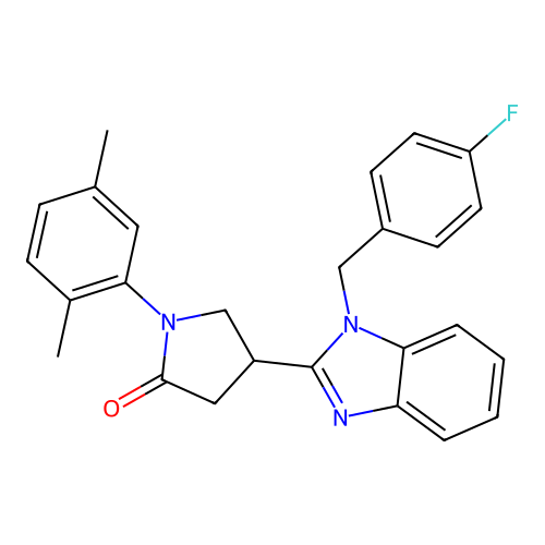1-(2,5-dimethylphenyl)-4-{1-[(4-fluorophenyl)methyl]-1H-1,3-benzodiazol-2-yl}pyrrolidin-2-one structure