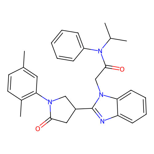 2-(2-(1-(2,5-dimethylphenyl)-5-oxopyrrolidin-3-yl)-1H-benzo[d]imidazol-1-yl)-N-isopropyl-N-phenylacetamide structure