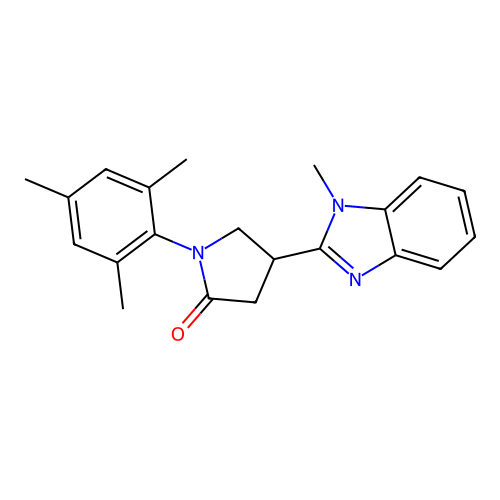 4-(1-methyl-1H-1,3-benzodiazol-2-yl)-1-(2,4,6-trimethylphenyl)pyrrolidin-2-one structure