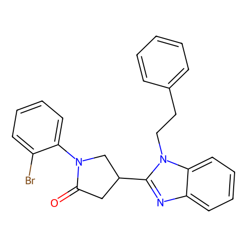 1-(2-bromophenyl)-4-(1-phenethyl-1H-benzo[d]imidazol-2-yl)pyrrolidin-2-one structure