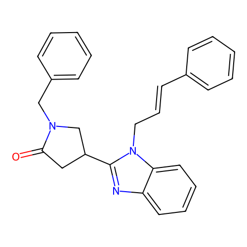 (E)-1-benzyl-4-(1-cinnamyl-1H-benzo[d]imidazol-2-yl)pyrrolidin-2-one structure