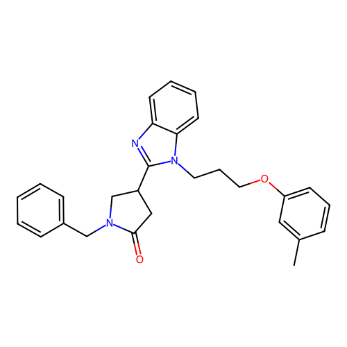 1-benzyl-4-{1-[3-(3-methylphenoxy)propyl]-1H-1,3-benzodiazol-2-yl}pyrrolidin-2-one structure