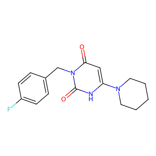 3-[(4-fluorophenyl)methyl]-6-piperidin-1-yl-1H-pyrimidine-2,4-dione structure
