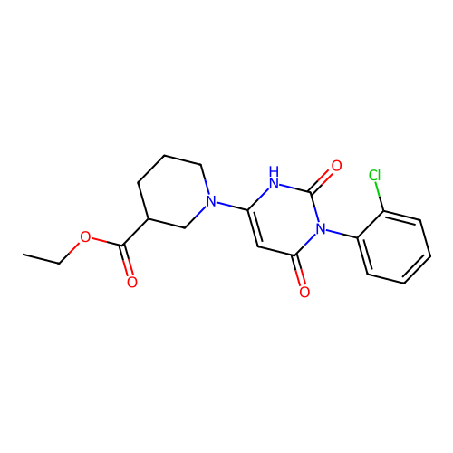 ethyl 1-[1-(2-chlorophenyl)-2,6-dioxo-1,2,3,6-tetrahydropyrimidin-4-yl]piperidine-3-carboxylate structure