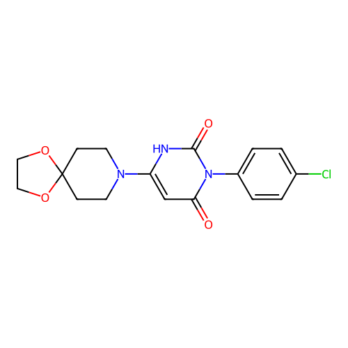 3-(4-chlorophenyl)-6-(1,4-dioxa-8-azaspiro[4.5]decan-8-yl)pyrimidine-2,4(1H,3H)-dione structure