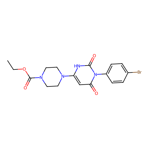 ethyl 4-(1-(4-bromophenyl)-2,6-dioxo-1,2,3,6-tetrahydropyrimidin-4-yl)piperazine-1-carboxylate structure