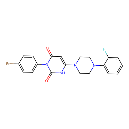 3-(4-bromophenyl)-6-[4-(2-fluorophenyl)piperazin-1-yl]-1H-pyrimidine-2,4-dione structure
