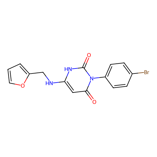 3-(4-bromophenyl)-6-((furan-2-ylmethyl)amino)pyrimidine-2,4(1H,3H)-dione structure
