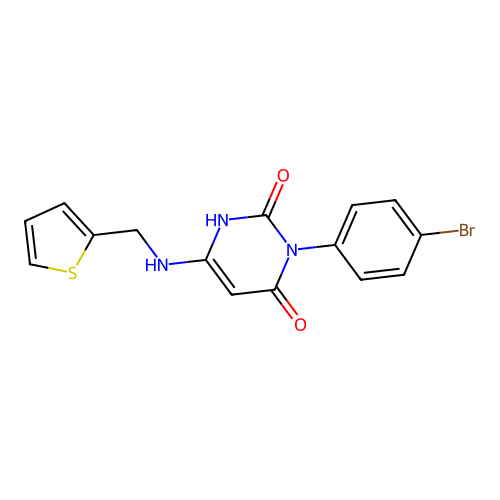 3-(4-bromophenyl)-6-(thiophen-2-ylmethylamino)-1H-pyrimidine-2,4-dione structure