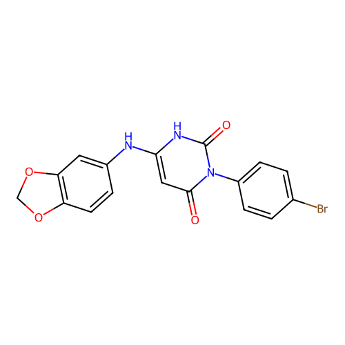 6-(1,3-benzodioxol-5-ylamino)-3-(4-bromophenyl)-1H-pyrimidine-2,4-dione structure
