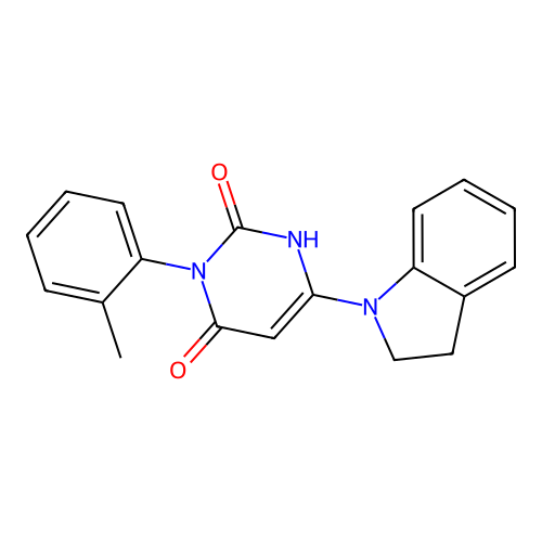 6-(2,3-dihydroindol-1-yl)-3-(2-methylphenyl)-1H-pyrimidine-2,4-dione structure