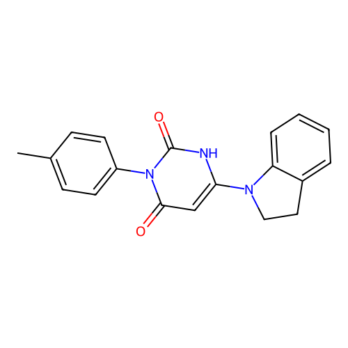 6-(indolin-1-yl)-3-(p-tolyl)pyrimidine-2,4(1H,3H)-dione structure