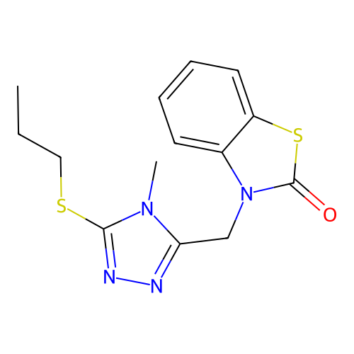 3-((4-methyl-5-(propylthio)-4H-1,2,4-triazol-3-yl)methyl)benzo[d]thiazol-2(3H)-one structure