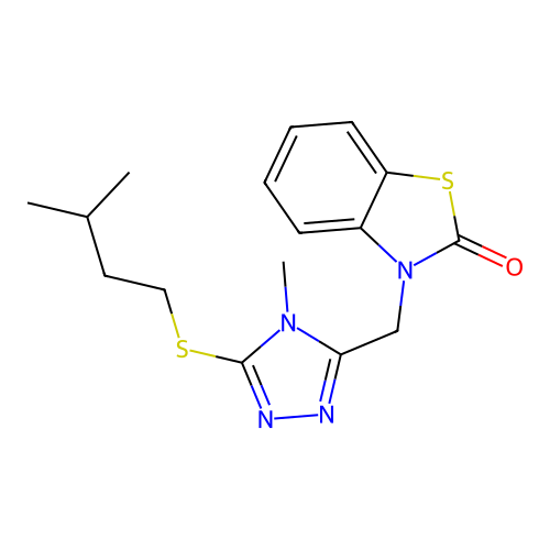 3-({4-methyl-5-[(3-methylbutyl)sulfanyl]-4H-1,2,4-triazol-3-yl}methyl)-2,3-dihydro-1,3-benzothiazol-2-one structure