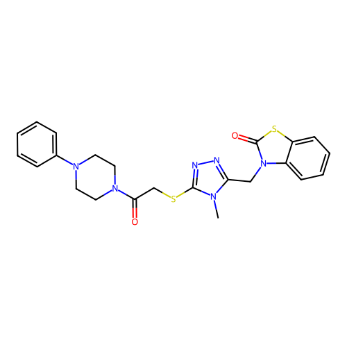3-((4-methyl-5-((2-oxo-2-(4-phenylpiperazin-1-yl)ethyl)thio)-4H-1,2,4-triazol-3-yl)methyl)benzo[d]thiazol-2(3H)-one structure