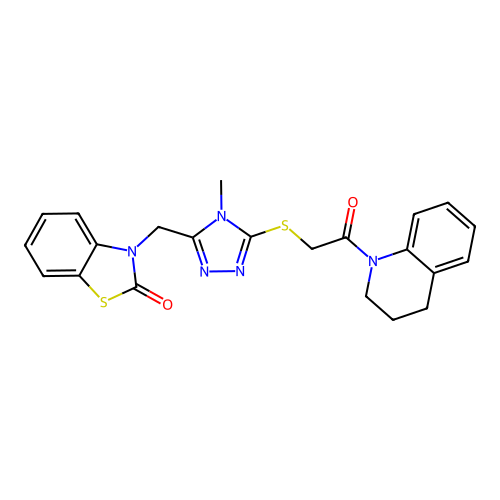 3-((5-((2-(3,4-dihydroquinolin-1(2H)-yl)-2-oxoethyl)thio)-4-methyl-4H-1,2,4-triazol-3-yl)methyl)benzo[d]thiazol-2(3H)-one structure