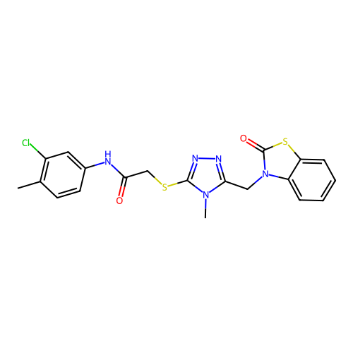N-(3-chloro-4-methylphenyl)-2-[[4-methyl-5-[(2-oxo-1,3-benzothiazol-3-yl)methyl]-1,2,4-triazol-3-yl]sulfanyl]acetamide structure