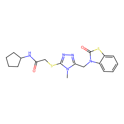 N-cyclopentyl-2-({4-methyl-5-[(2-oxo-2,3-dihydro-1,3-benzothiazol-3-yl)methyl]-4H-1,2,4-triazol-3-yl}sulfanyl)acetamide structure