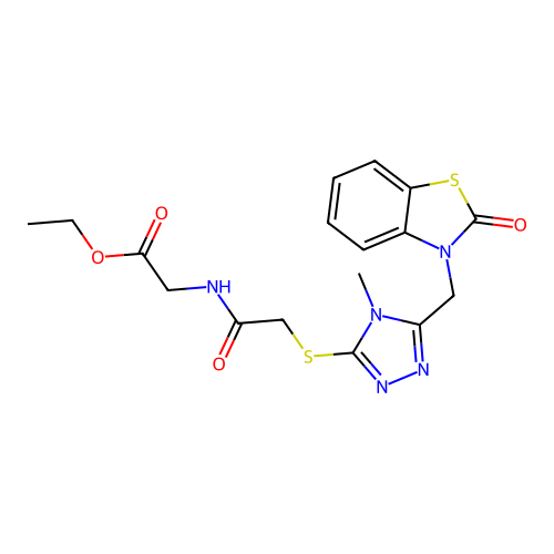 ethyl 2-(2-((4-methyl-5-((2-oxobenzo[d]thiazol-3(2H)-yl)methyl)-4H-1,2,4-triazol-3-yl)thio)acetamido)acetate structure