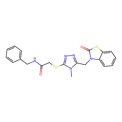 N-benzyl-2-[[4-methyl-5-[(2-oxo-1,3-benzothiazol-3-yl)methyl]-1,2,4-triazol-3-yl]sulfanyl]acetamide structure