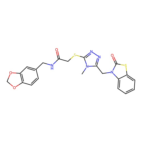 N-(benzo[d][1,3]dioxol-5-ylmethyl)-2-((4-methyl-5-((2-oxobenzo[d]thiazol-3(2H)-yl)methyl)-4H-1,2,4-triazol-3-yl)thio)acetamide structure