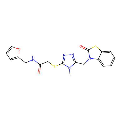 N-(furan-2-ylmethyl)-2-((4-methyl-5-((2-oxobenzo[d]thiazol-3(2H)-yl)methyl)-4H-1,2,4-triazol-3-yl)thio)acetamide structure