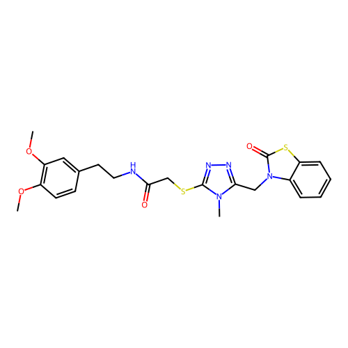 N-(3,4-dimethoxyphenethyl)-2-((4-methyl-5-((2-oxobenzo[d]thiazol-3(2H)-yl)methyl)-4H-1,2,4-triazol-3-yl)thio)acetamide structure