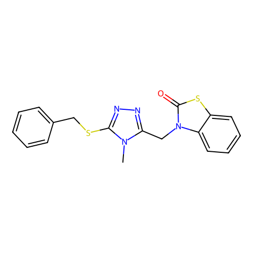 3-((5-(benzylthio)-4-methyl-4H-1,2,4-triazol-3-yl)methyl)benzo[d]thiazol-2(3H)-one structure